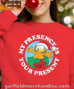 garfield christmas my presence is your present red kid girl sweatshirts