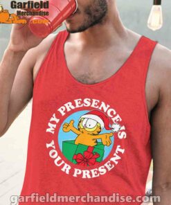 garfield christmas my presence is your present red tank tops for men