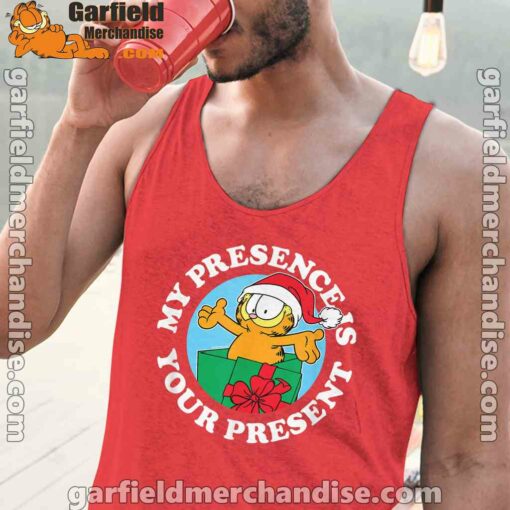 garfield christmas my presence is your present red tank tops for men