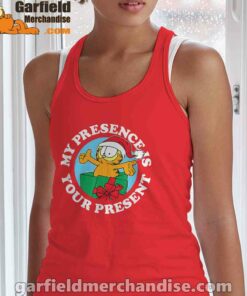 garfield christmas my presence is your present tank top red with women