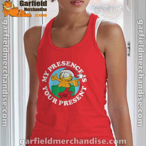 garfield christmas my presence is your present tank top red with women