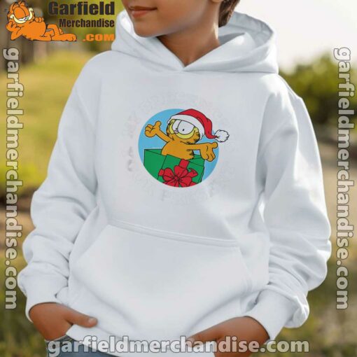 garfield christmas my presence is your present white hoodie for boy kids