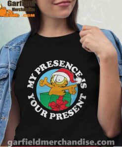 garfield christmas my presence is your present women black shirt