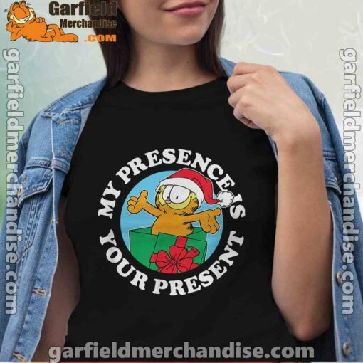 garfield christmas my presence is your present women black shirt