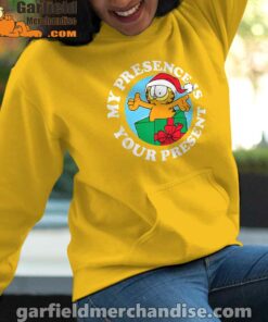 garfield christmas my presence is your present yellow hoodie for women