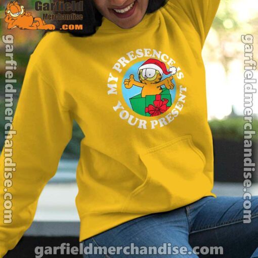 garfield christmas my presence is your present yellow hoodie for women