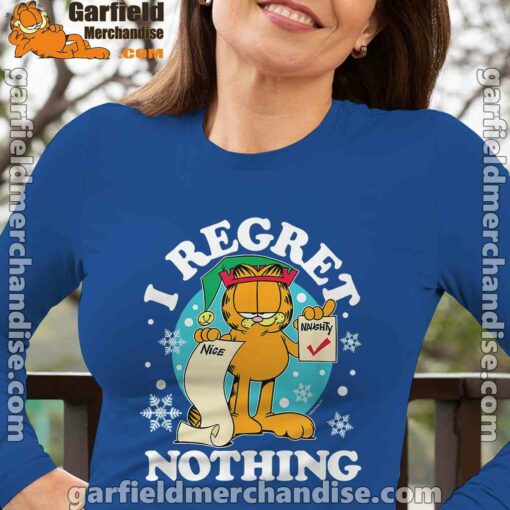 garfield christmas naughty list regret nothing blue long sleeve with women