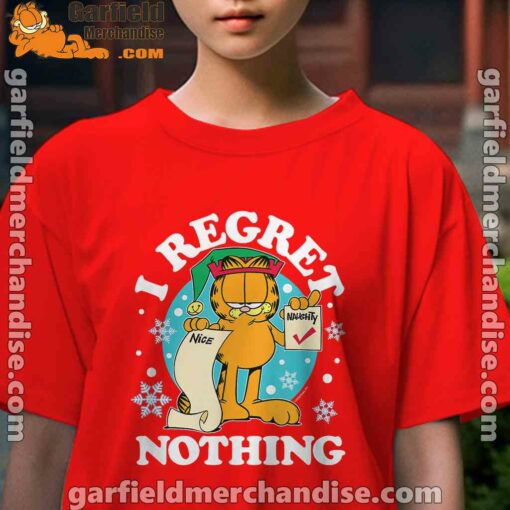 garfield christmas naughty list regret nothing kids girl red t shirt female