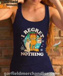 garfield christmas naughty list regret nothing navy tank top with women