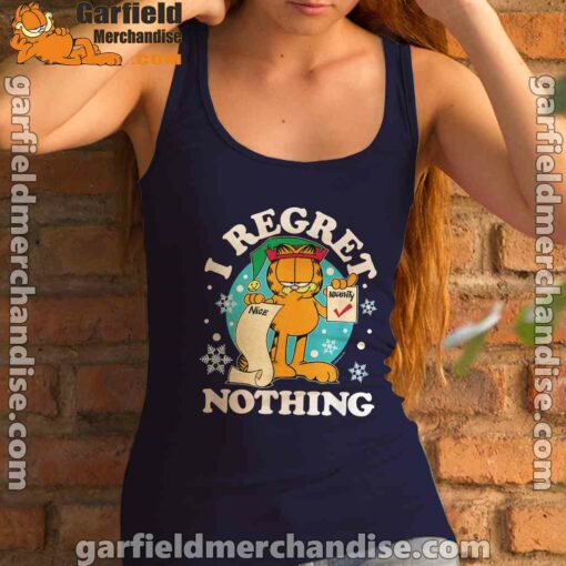 garfield christmas naughty list regret nothing navy tank top with women