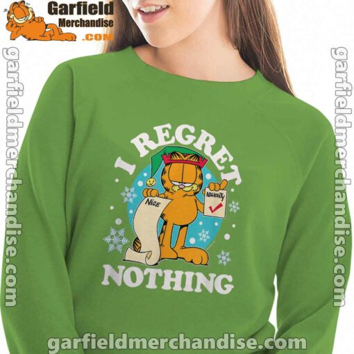 garfield christmas naughty list regret nothing women with green sweatshirt