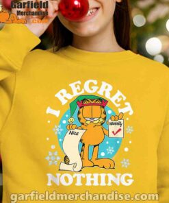 garfield christmas naughty list regret nothing yellow youth girl sweatshirt