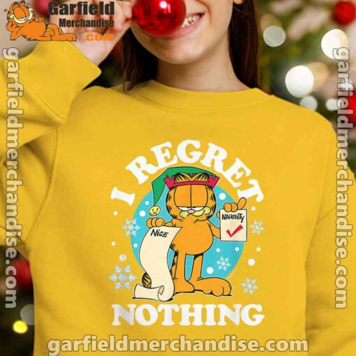 garfield christmas naughty list regret nothing yellow youth girl sweatshirt