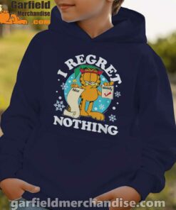 garfield christmas naughty list regret nothing youth kid navy hoodie