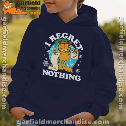 garfield christmas naughty list regret nothing youth kid navy hoodie