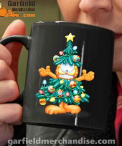 garfield christmas tree black coffee mug