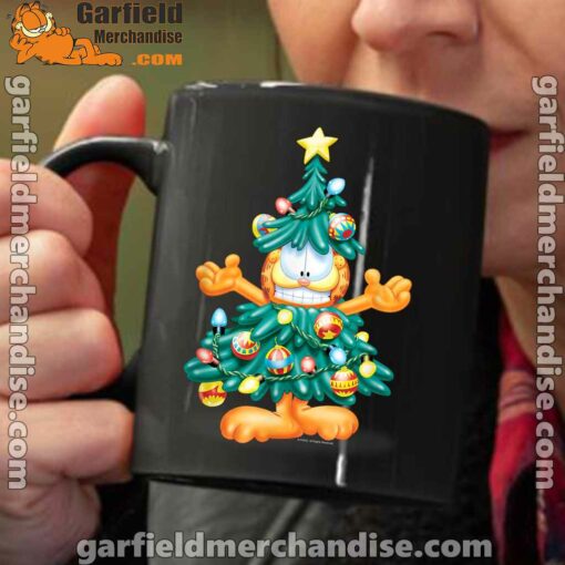 garfield christmas tree black coffee mug