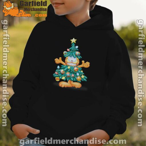 garfield christmas tree black hoodie for kid boy