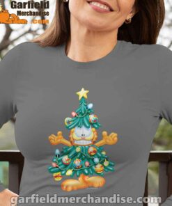 garfield christmas tree brown women long sleeve