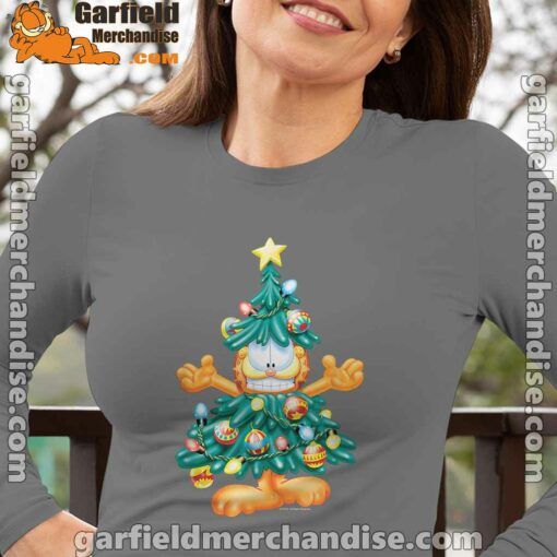 garfield christmas tree brown women long sleeve