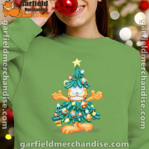 garfield christmas tree green girl sweatshirt