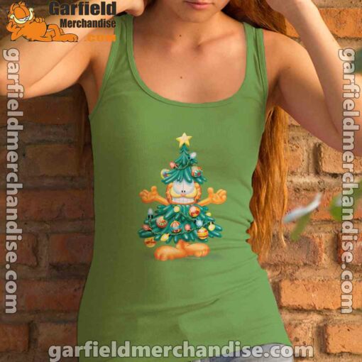 garfield christmas tree green tank top for women