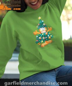 garfield christmas tree green women hoodie