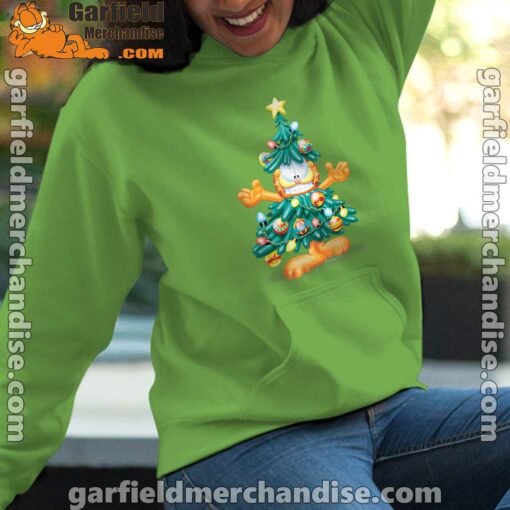 garfield christmas tree green women hoodie