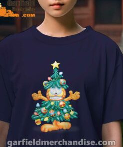 garfield christmas tree kids girl navy t shirt