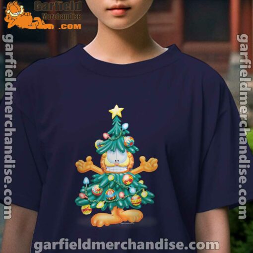 garfield christmas tree kids girl navy t shirt