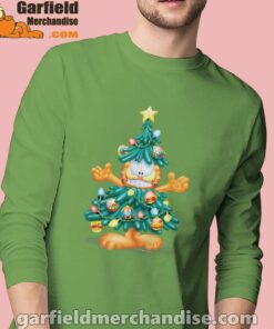 garfield christmas tree men long sleeve green