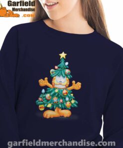 garfield christmas tree navy sweatshirt for women