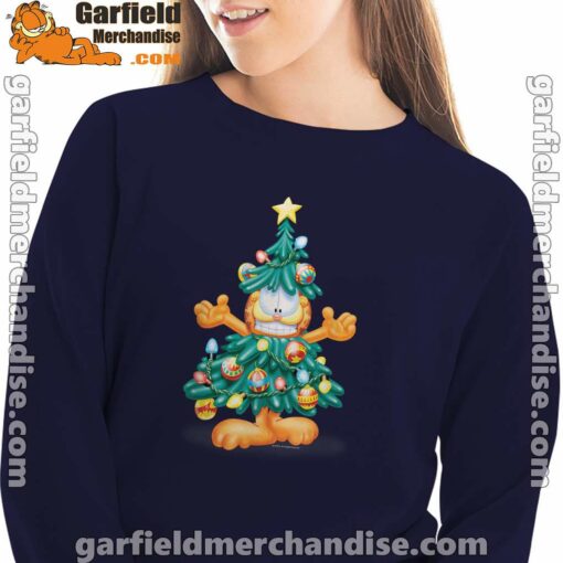 garfield christmas tree navy sweatshirt for women