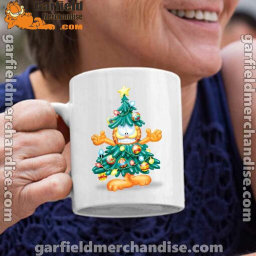 garfield christmas tree white coffee mug