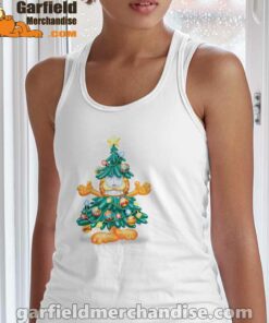 garfield christmas tree white women's tank top