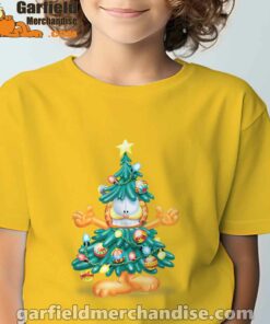 garfield christmas tree yellow t shirt for kid boy