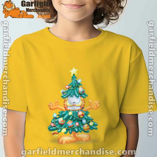 garfield christmas tree yellow t shirt for kid boy