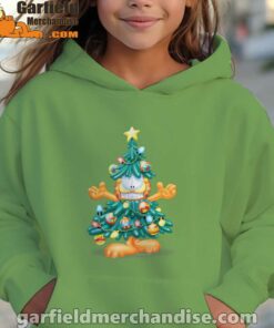 garfield christmas tree youth girl green hoodie