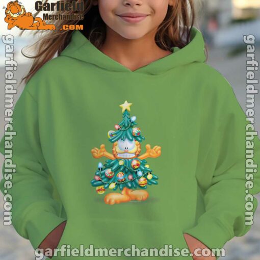 garfield christmas tree youth girl green hoodie