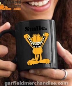 garfield classic smile here to be awesome black mug