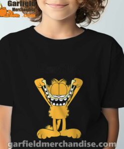 garfield classic smile here to be awesome black t shirt for kids boy