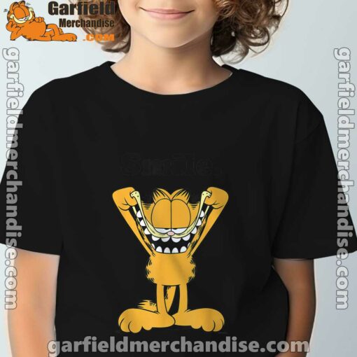 garfield classic smile here to be awesome black t shirt for kids boy