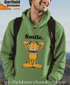 garfield classic smile here to be awesome green men hoodie