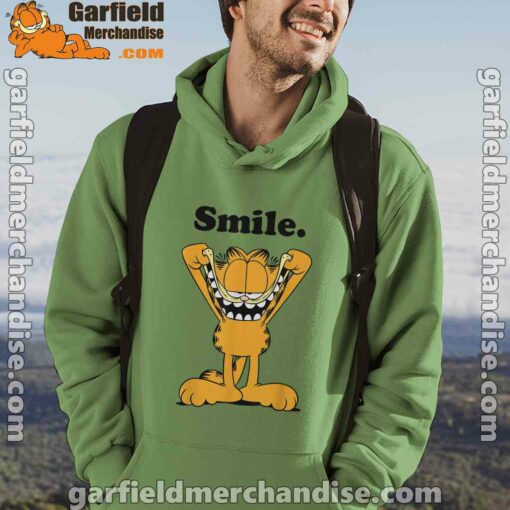 garfield classic smile here to be awesome green men hoodie