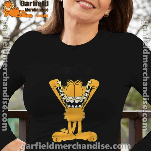 garfield classic smile here to be awesome long sleeve black for women