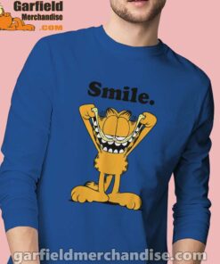 garfield classic smile here to be awesome men's blue long sleeve