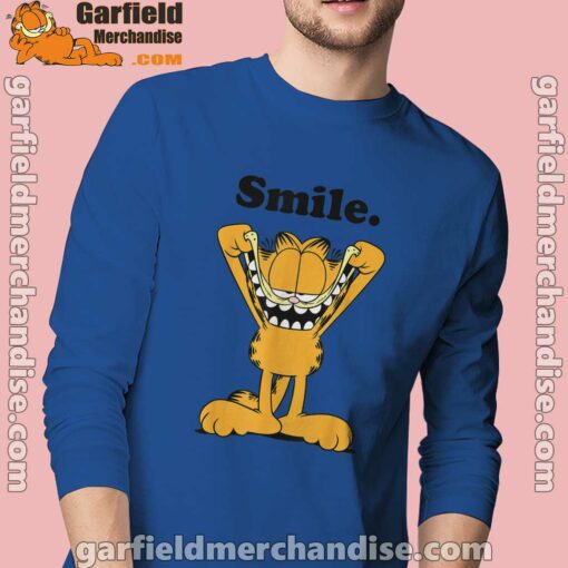 garfield classic smile here to be awesome men's blue long sleeve