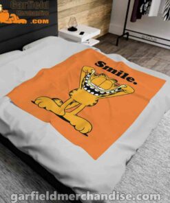 garfield classic smile here to be awesome orange blanket