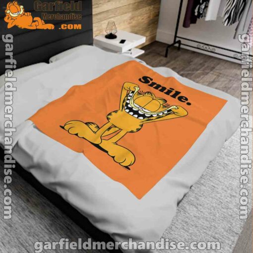 garfield classic smile here to be awesome orange blanket