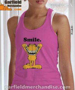 garfield classic smile here to be awesome pink tank top women